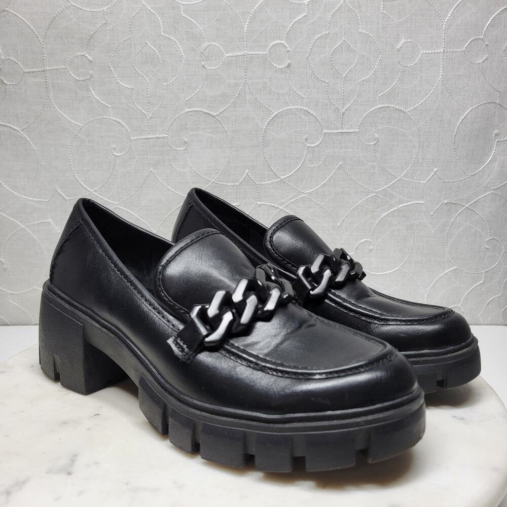 Madden Girl Hoxtonn Chunky Platform Loafer Womens 8 Black Chain Lug Sole‎ Grunge